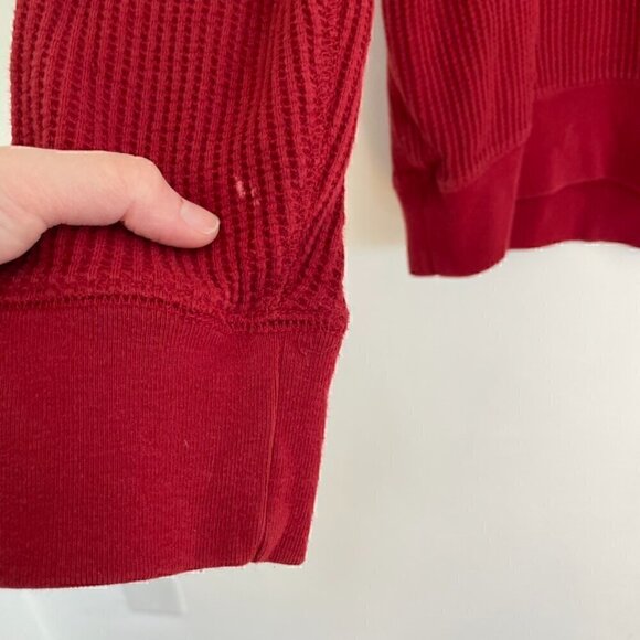 AMERICAN EAGLE Mens Solid Red Pullover Waffle Knit Thermal Hoodie Sweatshirt M - Picture 13 of 16